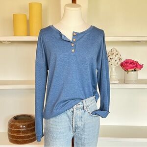 Blue Long Sleeve Henley Top